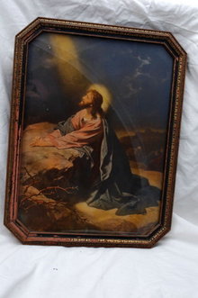 Antique Print CHRIST IN THE GETHSEMANE by Hoffman in old Pie Crust Frame *PRICED REDUCED!*