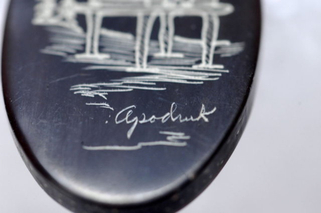 Scimshaw Baleen Earrings by Inupiaq artist : Harry Apodruk **REDUDED PRICE*!!