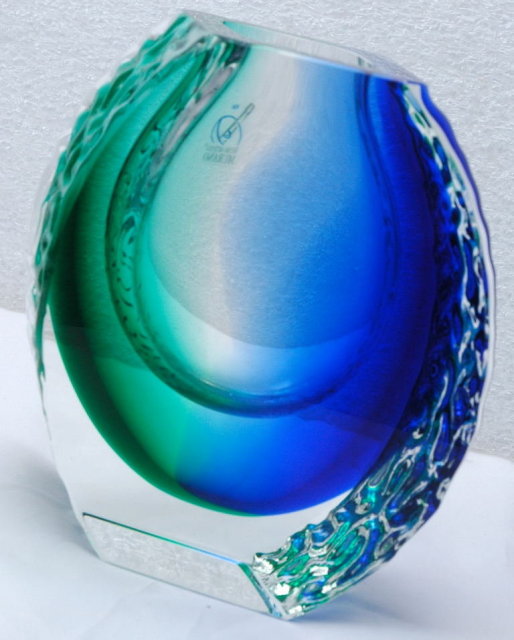 Alessandro Mandruzzato Murano Glass Vase Blue Green with COA