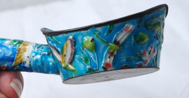 Cloisonne Dipper Qing Dynasty 1900's Birds & Flowers in Repousee *** PRICE REDUCED!***