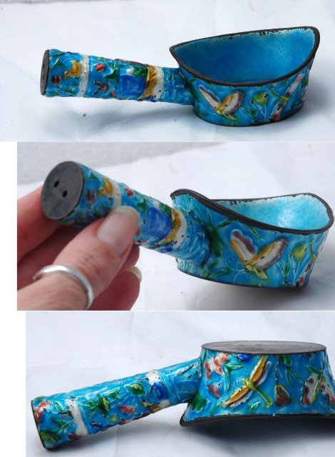Cloisonne Dipper Qing Dynasty 1900's Birds & Flowers in Repousee *** PRICE REDUCED!***