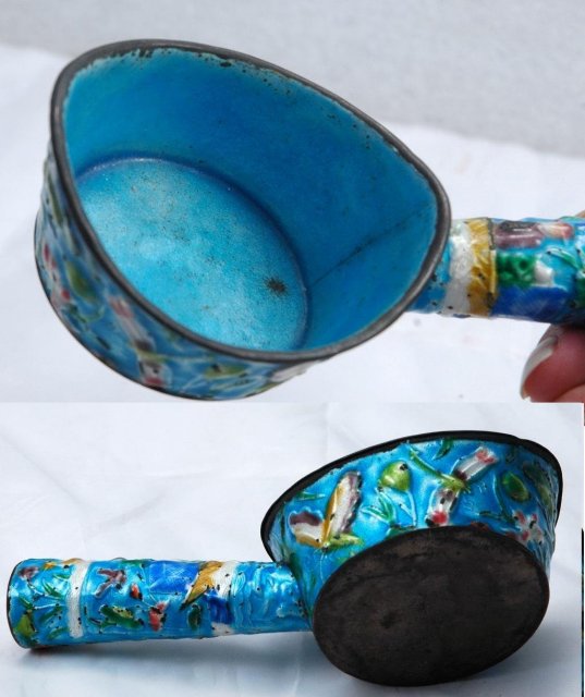 Cloisonne Dipper Qing Dynasty 1900's Birds & Flowers in Repousee *** PRICE REDUCED!***