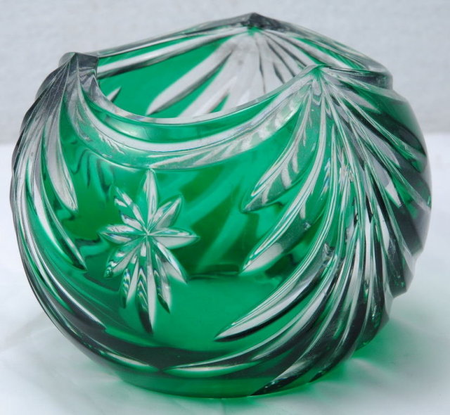 Cut to Clear Green Crystal Glass Vase