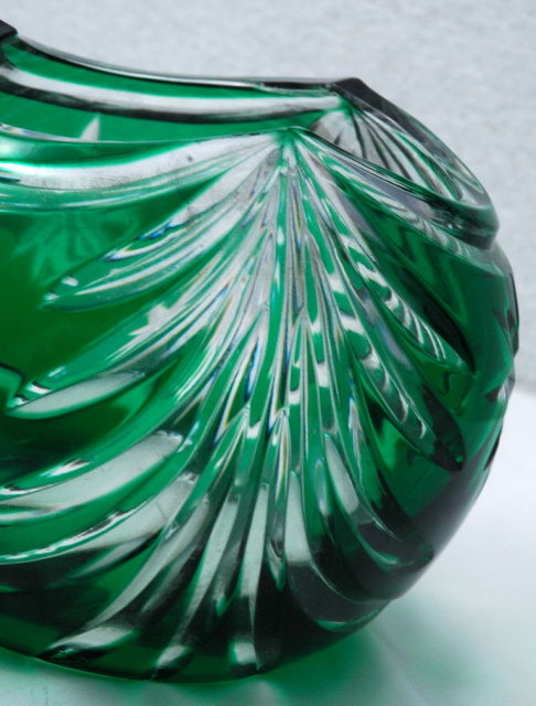 Cut to Clear Green Crystal Glass Vase