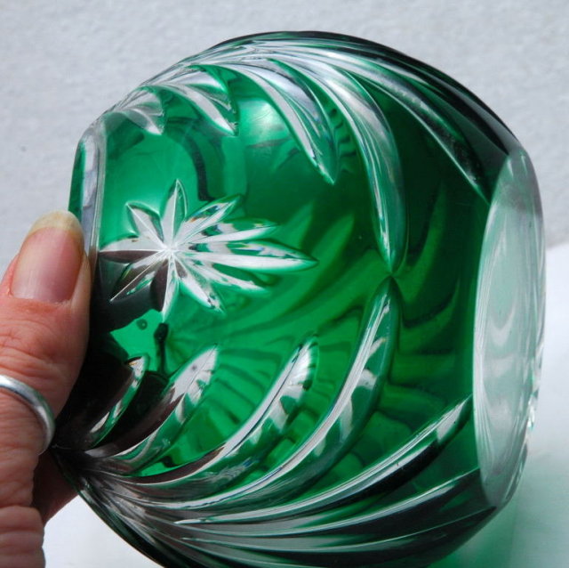 Cut to Clear Green Crystal Glass Vase