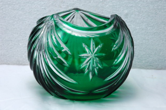 Cut to Clear Green Crystal Glass Vase