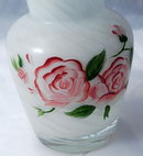 FENTON SWIRLED Cased Glass BLUE CREST RUFFLE Vase with Hand painted Roses