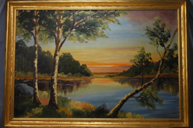 Sunset at Lake Oil on Board -V. Bjork