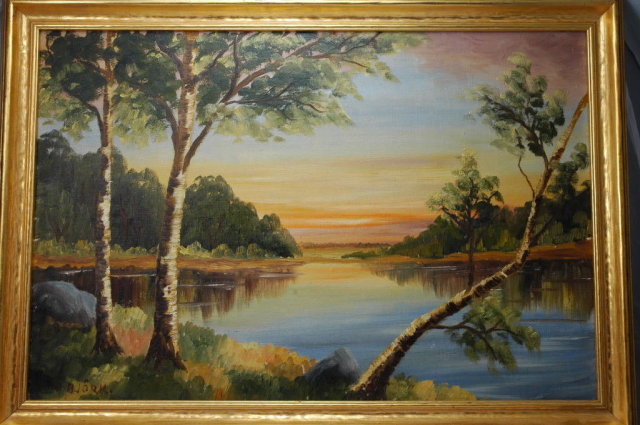 Sunset at Lake Oil on Board -V. Bjork