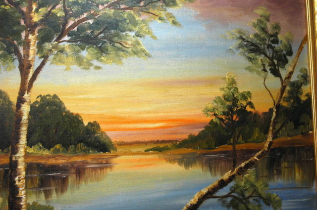 Sunset at Lake Oil on Board -V. Bjork