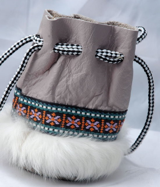 Alaskan Native American Drawstring Bag or Pouch Leather & Fur