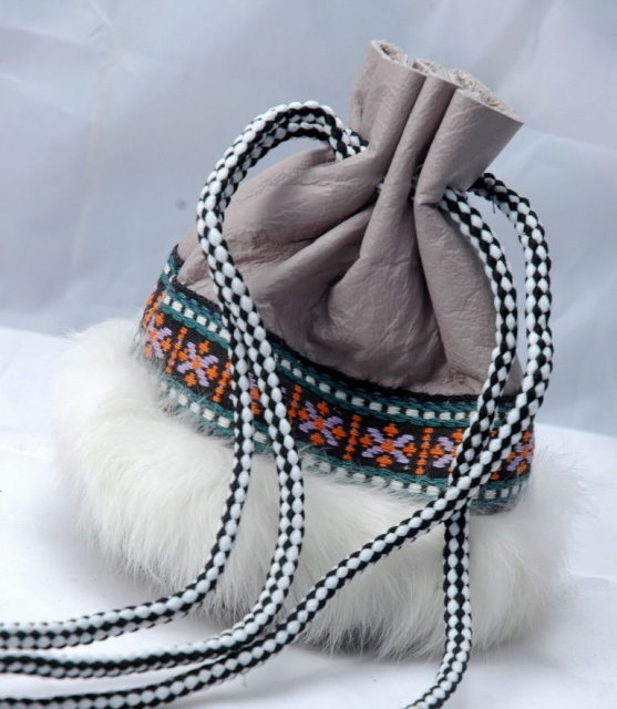 Alaskan Native American Drawstring Bag or Pouch Leather & Fur