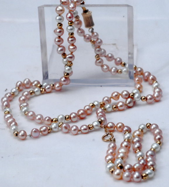 14K Gold Beads & Baroque Pearl Demi Parure Braclet & Necklace