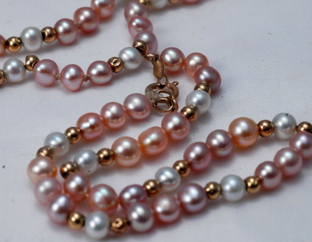14K Gold Beads & Baroque Pearl Demi Parure Braclet & Necklace