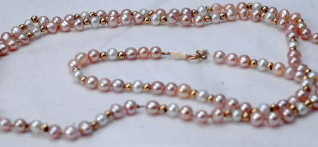 14K Gold Beads & Baroque Pearl Demi Parure Braclet & Necklace