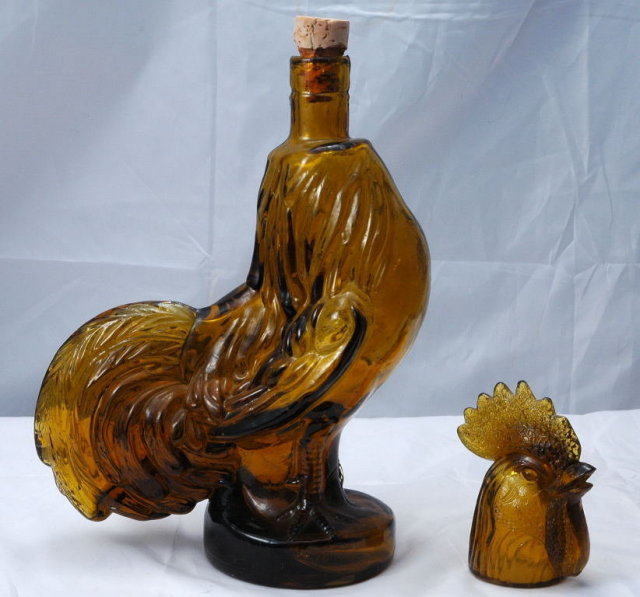 Amber Rooster Bottle Decanter Jeffery Snyder Pat Pend.