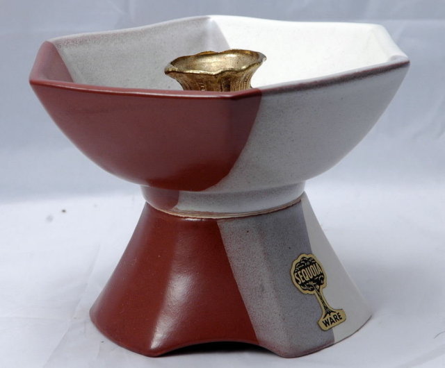 Mid Century Sequoia Ware Pottery Candle Holder, signed & numbered