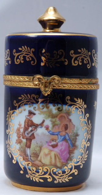 Limoges - Veritable Porcelain D'Art Cylinder Container or Trinket Box Classical Garden Design