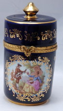 Limoges - Veritable Porcelain D'Art Cylinder Container or Trinket Box Classical Garden Design