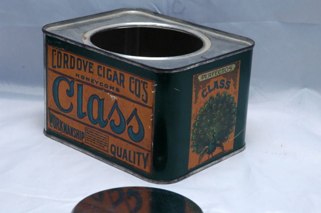 Old Cordove Cigar Tin Peacock graphic