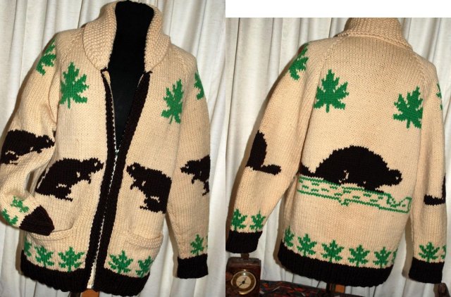 Beaver Cowichan Wool Cardigan Sweater Hand Knit -Canadian