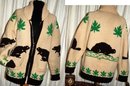 Beaver Cowichan Wool Cardigan Sweater Hand Knit -Canadian