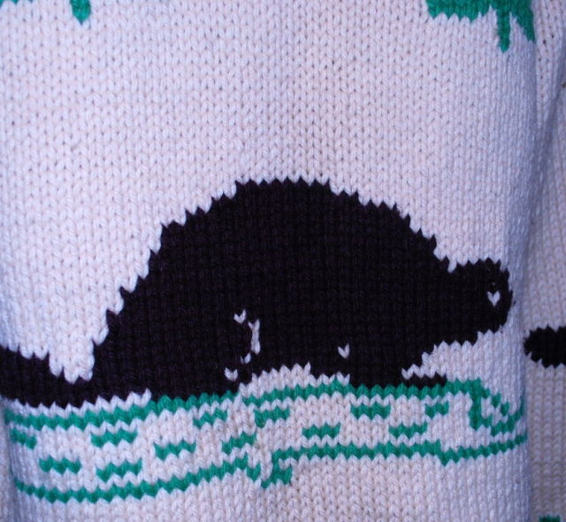 Beaver Cowichan Wool Cardigan Sweater Hand Knit -Canadian