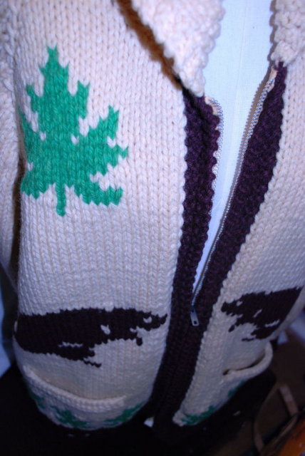 Beaver Cowichan Wool Cardigan Sweater Hand Knit -Canadian