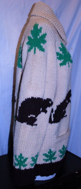 Beaver Cowichan Wool Cardigan Sweater Hand Knit -Canadian