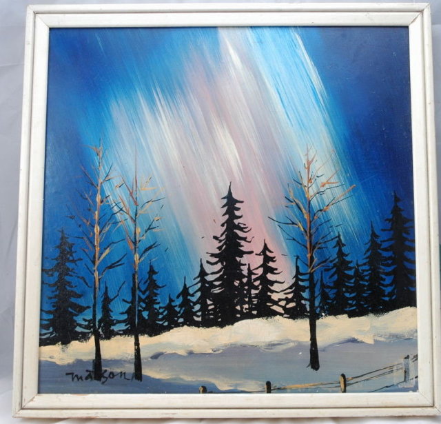 Aurora Borialis Signed Oil Painting ,