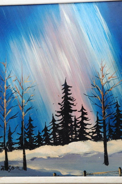 Aurora Borialis Signed Oil Painting ,
