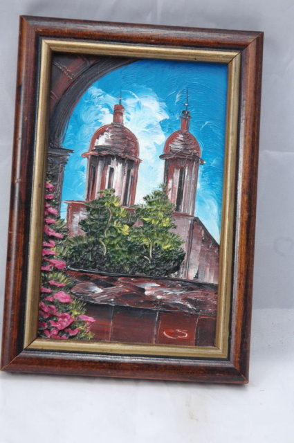 Small Painting of Cathedral Textured Acrylic or Oil on Masonite