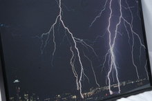 Lightning over Seattle Photograph Signed & Framed Behind Glass