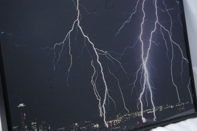 Lightning over Seattle Photograph Signed & Framed Behind Glass
