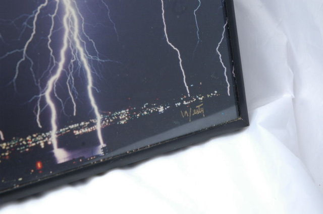 Lightning over Seattle Photograph Signed & Framed Behind Glass