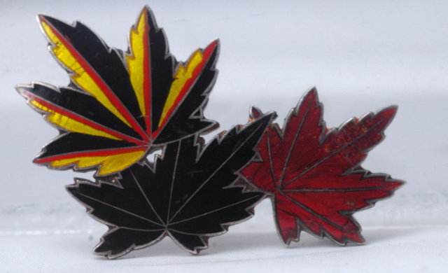 Old Mexican Guilloche Enamel Antique Sterling Maple Leaves Pin Brooch ( multi colored)