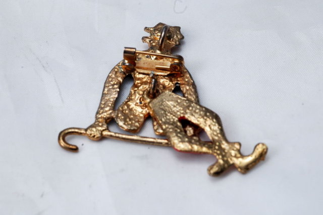Articulated Dancing Man with Cane Pin Pendant with black & red enameling