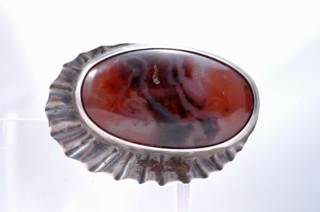 Large Moss Agate & Sterling Pin Brooch