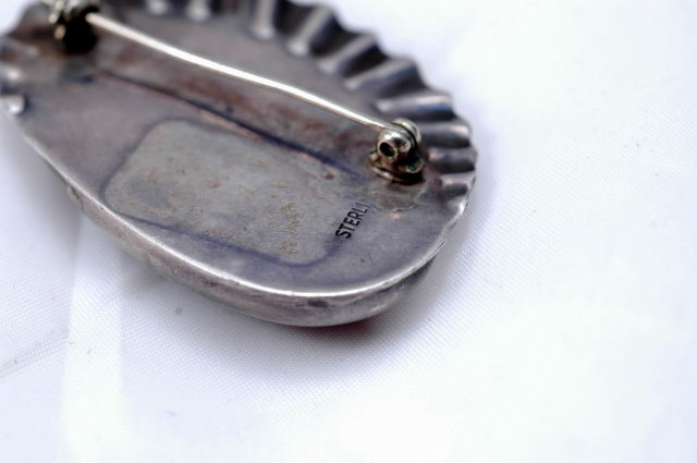 Large Moss Agate & Sterling Pin Brooch