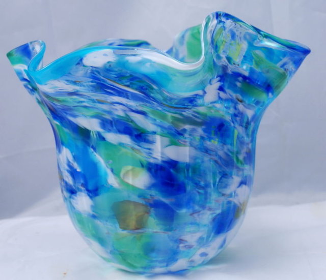 Large Hand Blown Glass Bowl Vase Trish Knowles signed art glass piece