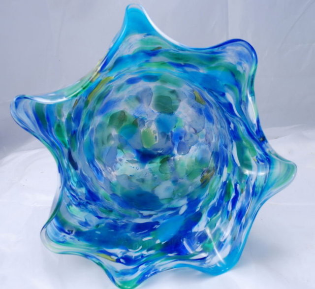 Large Hand Blown Glass Bowl Vase Trish Knowles signed art glass piece