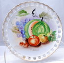 Fruit Decor Pierced Porcelain Plate, Hand painted and Signed.