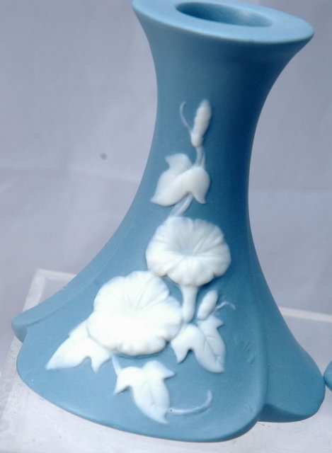 Blue Jasperware Morning Glory Candlestick Holders , pair **PRICE REDUCTION**!