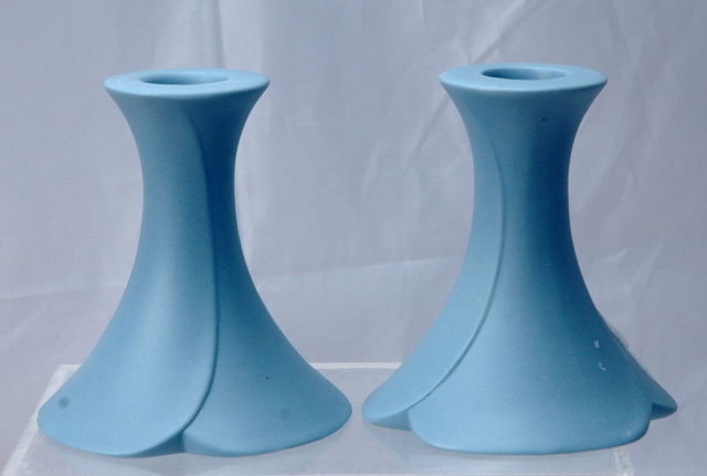 Blue Jasperware Morning Glory Candlestick Holders , pair **PRICE REDUCTION**!