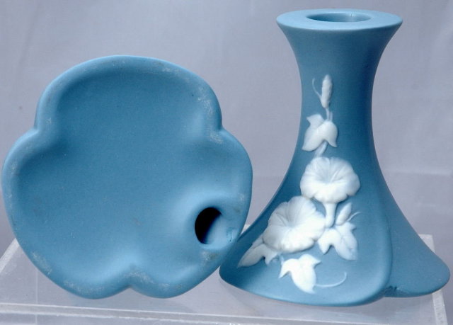 Blue Jasperware Morning Glory Candlestick Holders , pair **PRICE REDUCTION**!
