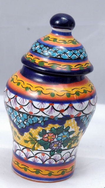 MexicanTalavera Pottery Small Lidded Urn