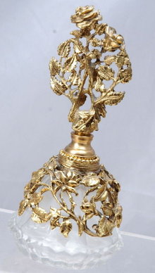 Dresser Perfume Bottle with Metal Florals & Vines & Stopper