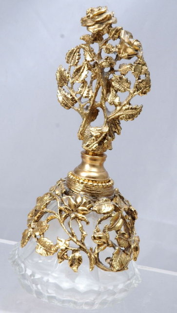 Dresser Perfume Bottle with Metal Florals & Vines & Stopper