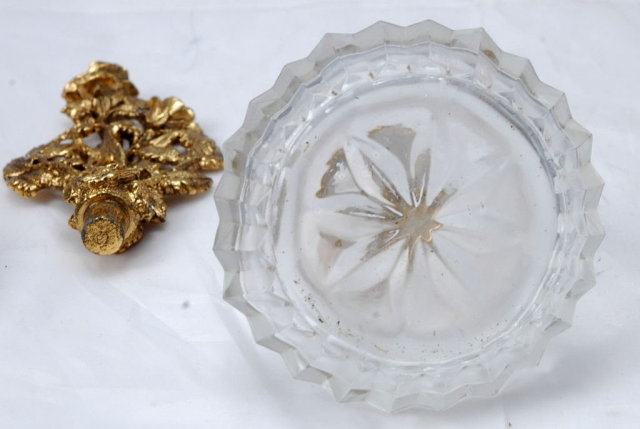 Dresser Perfume Bottle with Metal Florals & Vines & Stopper