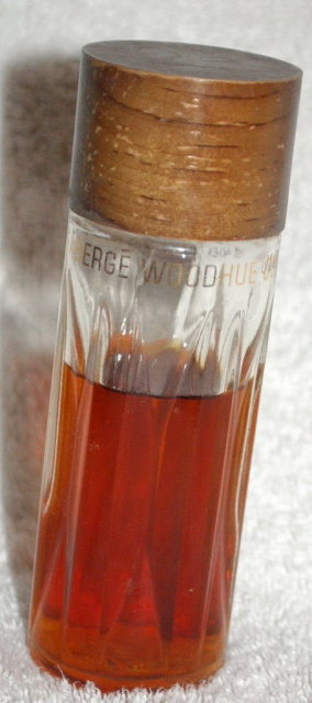 Woodhue Perfume by Faberge' original 3.5 oz bottle/ wood cap